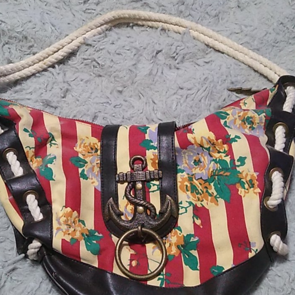 Betsey Johnson striped anchor hobo bag